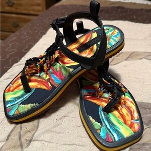 ⭐️(Flawed)Farm Rio Black Banana Beaded Flat Sandals See Notes